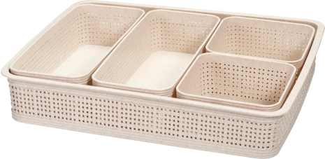 Opbergmanden set ratan Sand - 5-delig