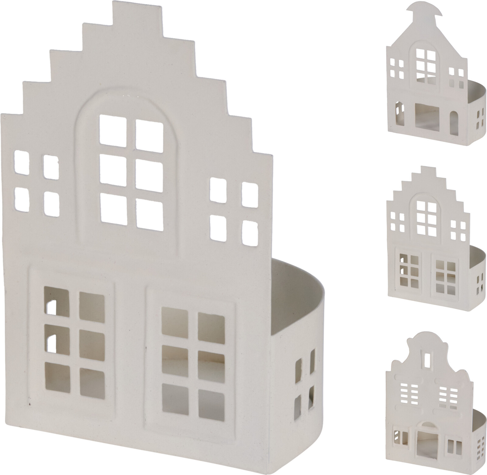 Theelichthouder Huis 12cm 3 assorti - Wit