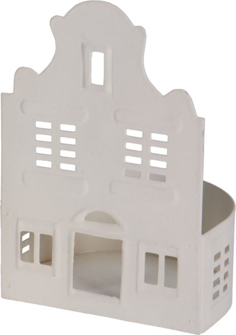 Theelichthouder Huis 12cm 3 assorti - Wit