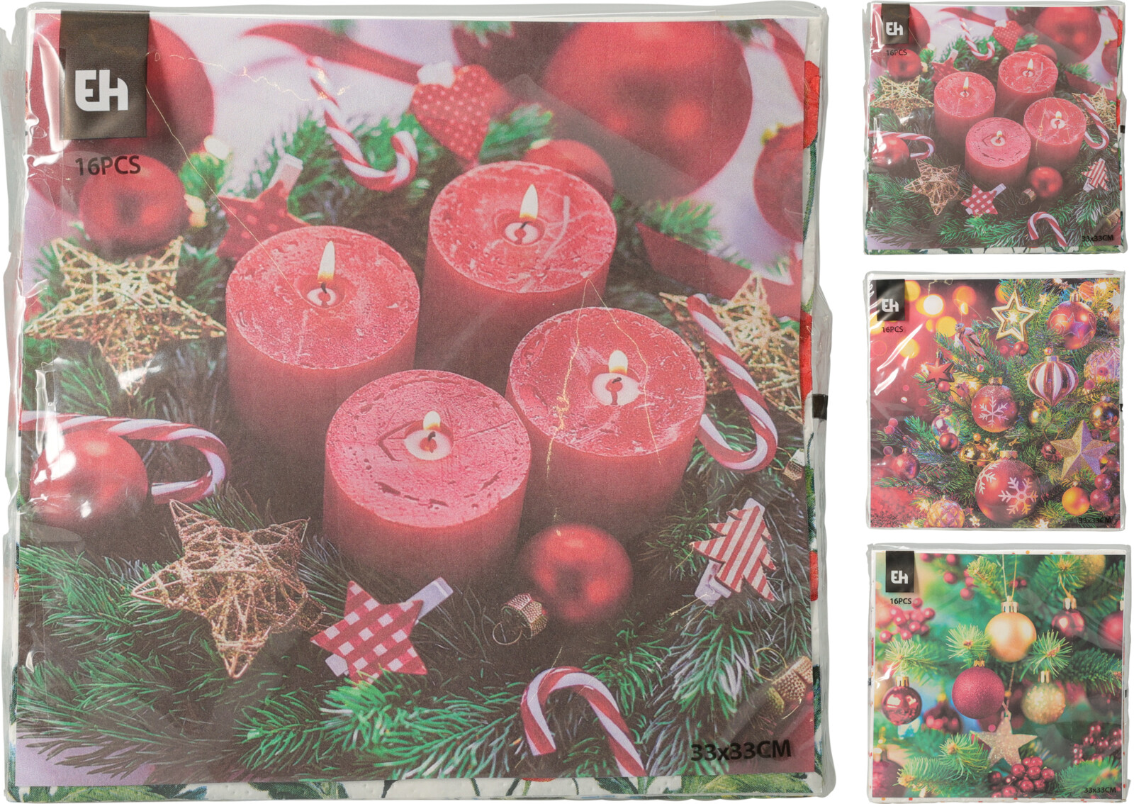 Servetten Kerst Kaarsen 33x33cm 16 stuks