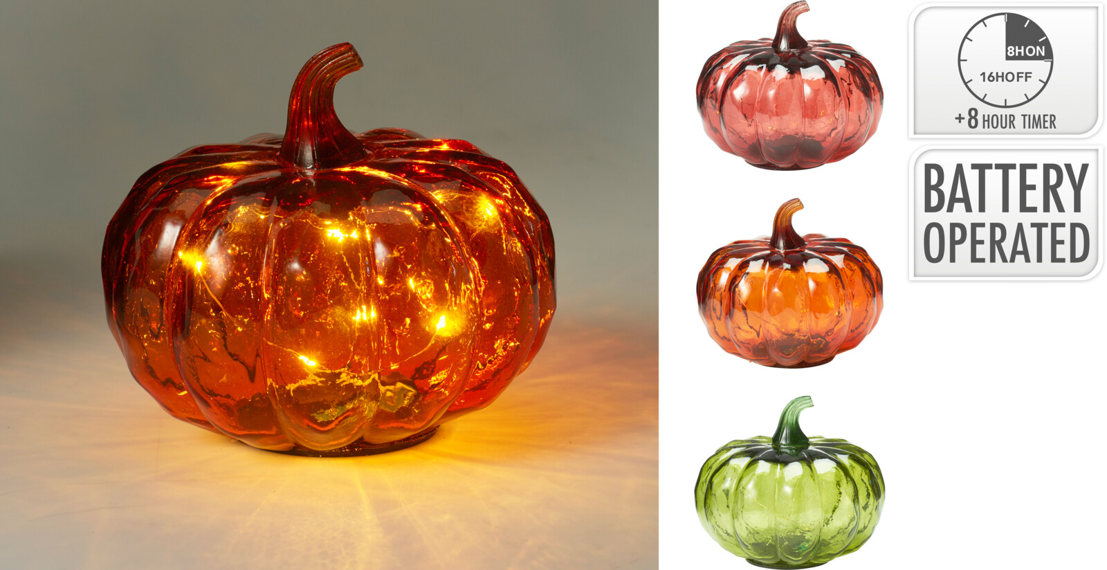 Pompoen met LED 13cm 3 assorti