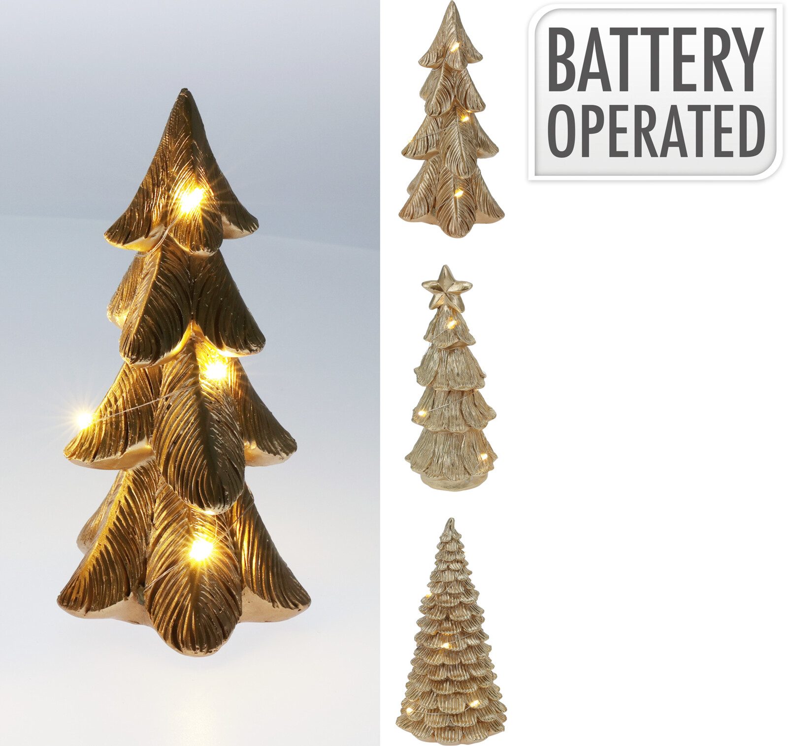 Kerstboom met LED Goud 16cm 3 assorti