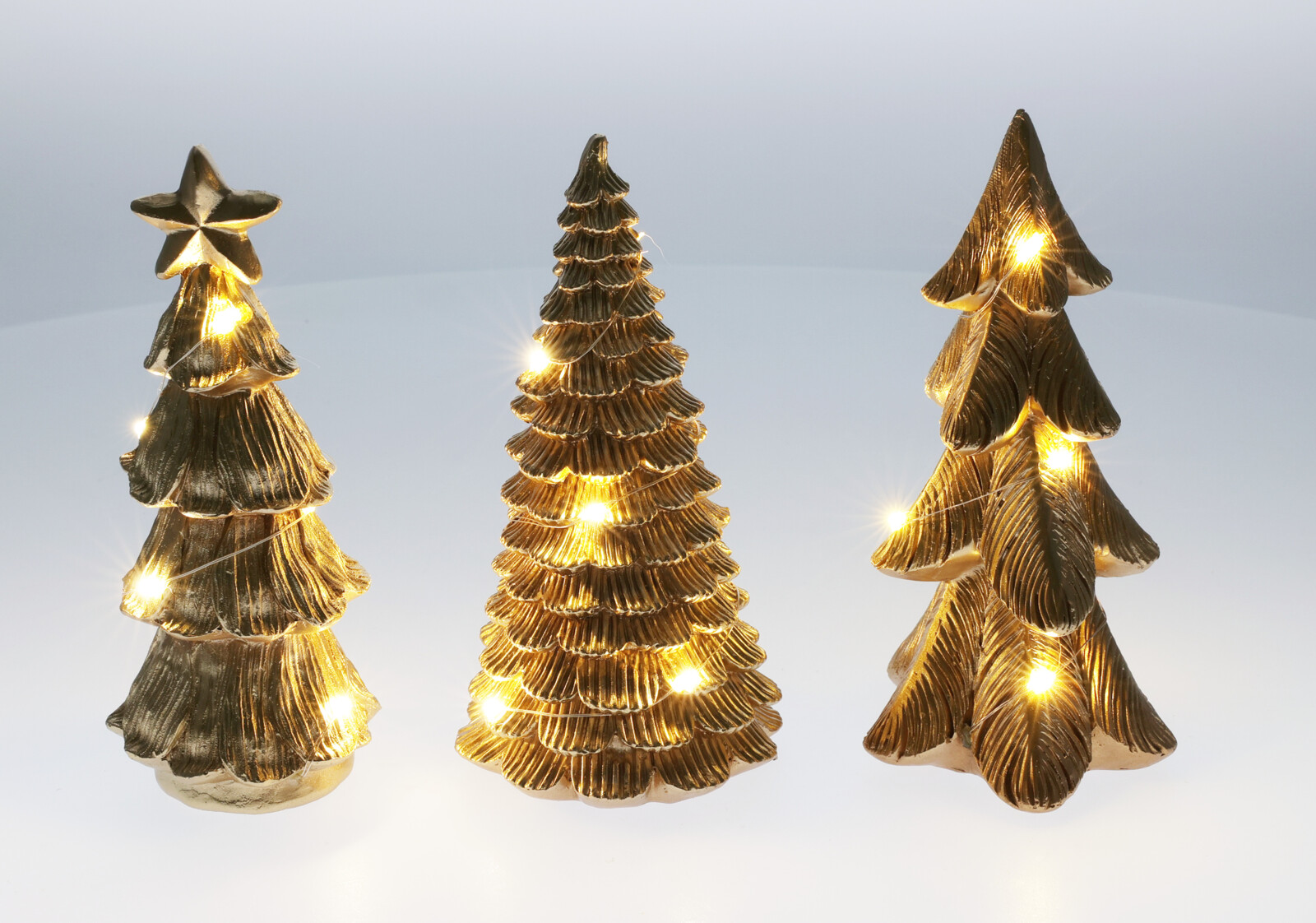 Kerstboom met LED Goud 16cm 3 assorti