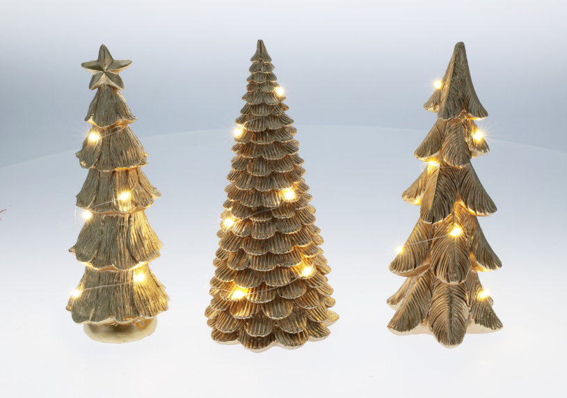 Kerstboom met LED Goud 21cm 3 assorti