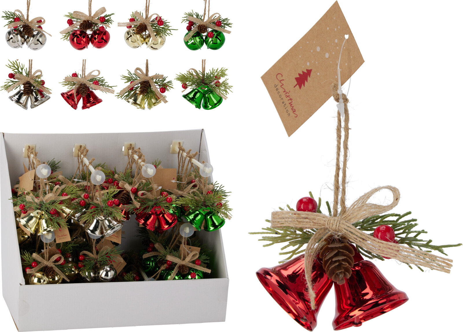 Hangdeco Metalen Bel Ornament 8cm 6 assorti