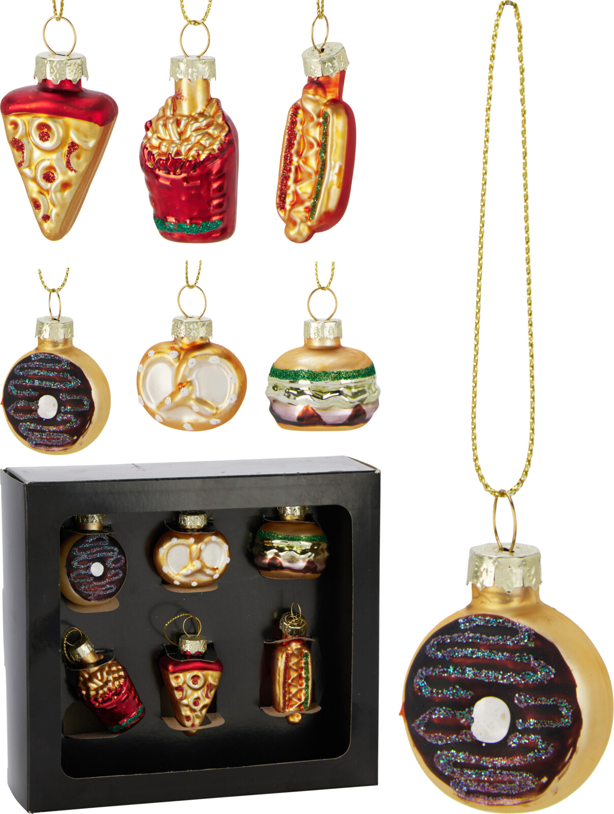 Hangdeco Eten glas 5cm set 6 stuks