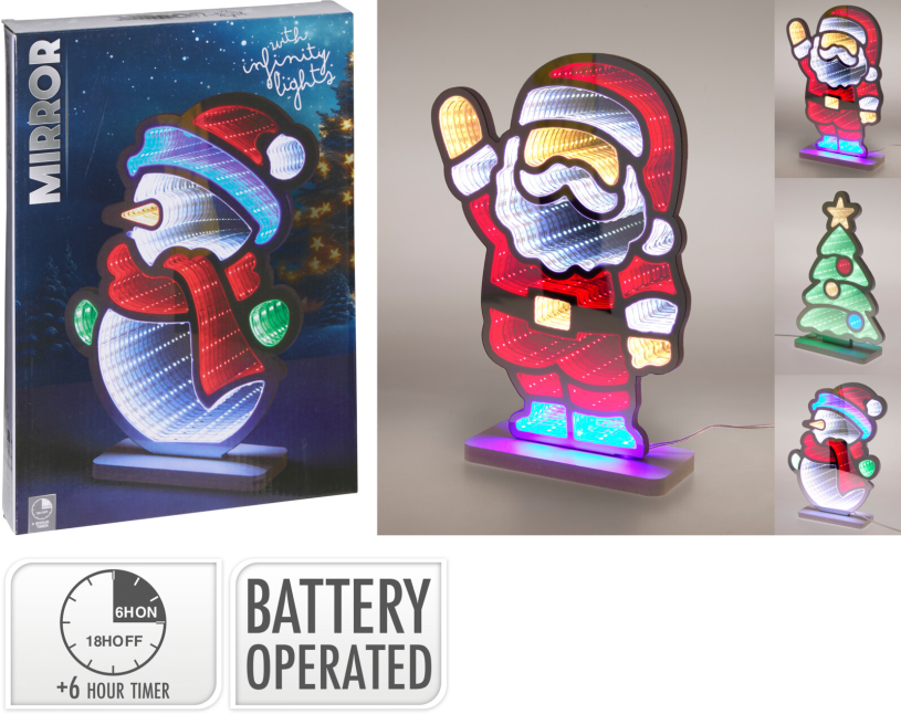 Infinity Spiegel Kerstfiguren met LED 18x28cm 3 assorti
