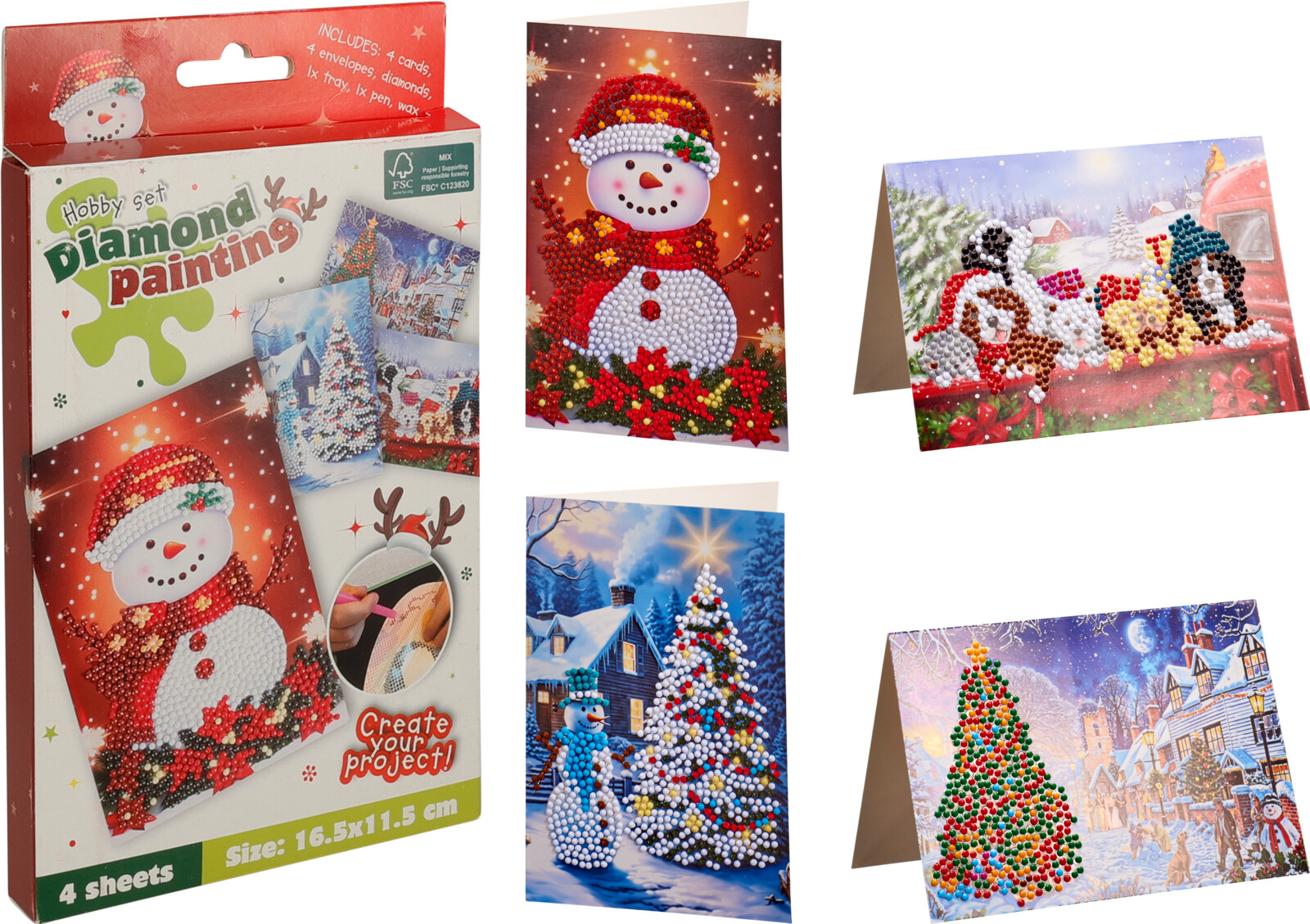Diamond Painting Kerstkaarten set 4 stuks