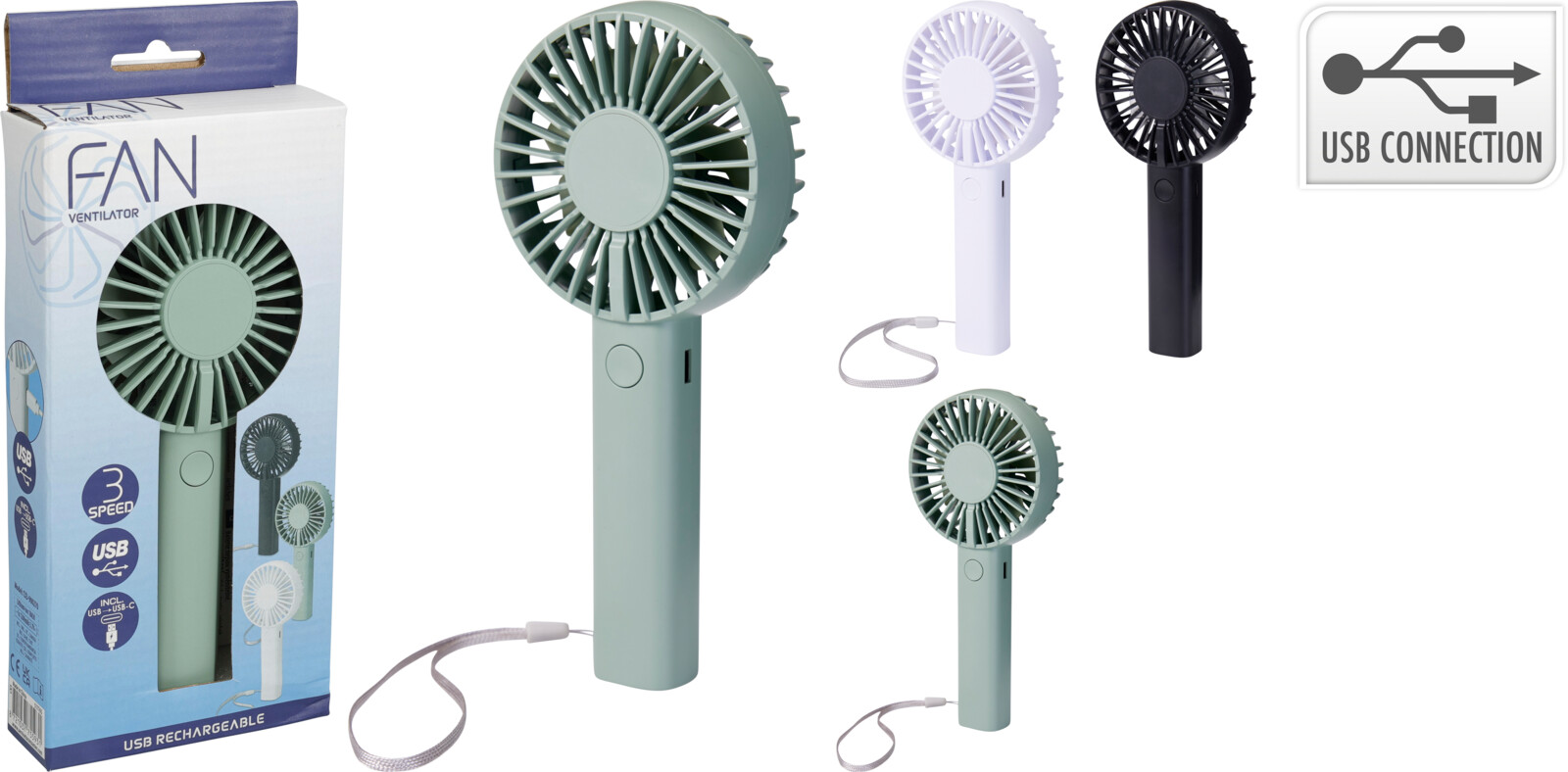 Ventilator handmodel met oplaadfunctie assorti