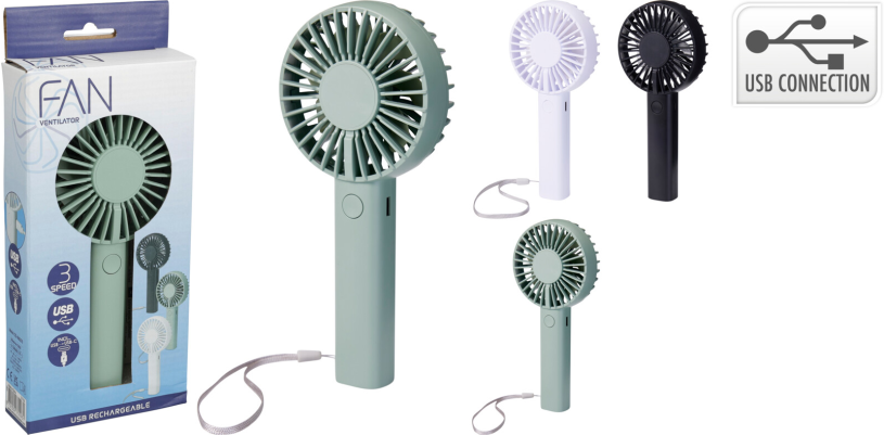 Ventilator handmodel met oplaadfunctie assorti