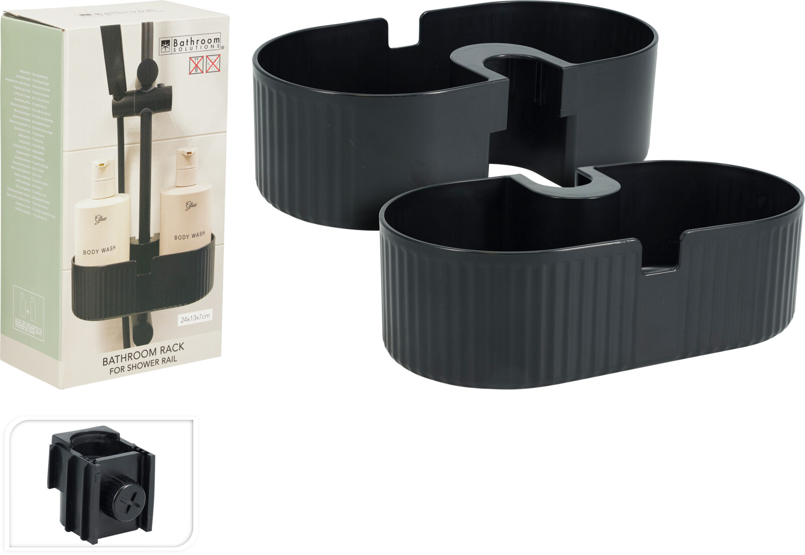 Badkamerrek voor douchestang 24x13x7,5cm zwart