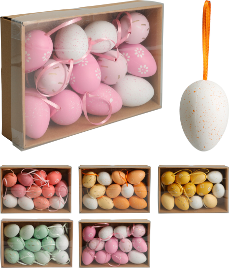 Paasei hangdeco 6cm 12 stuks in doos assorti