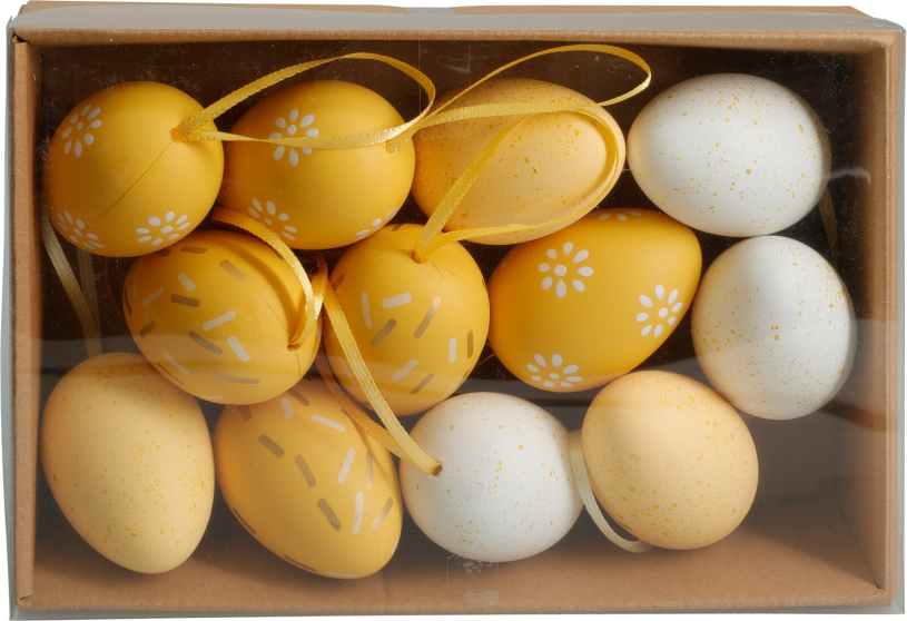 Paasei hangdeco 6cm 12 stuks in doos assorti