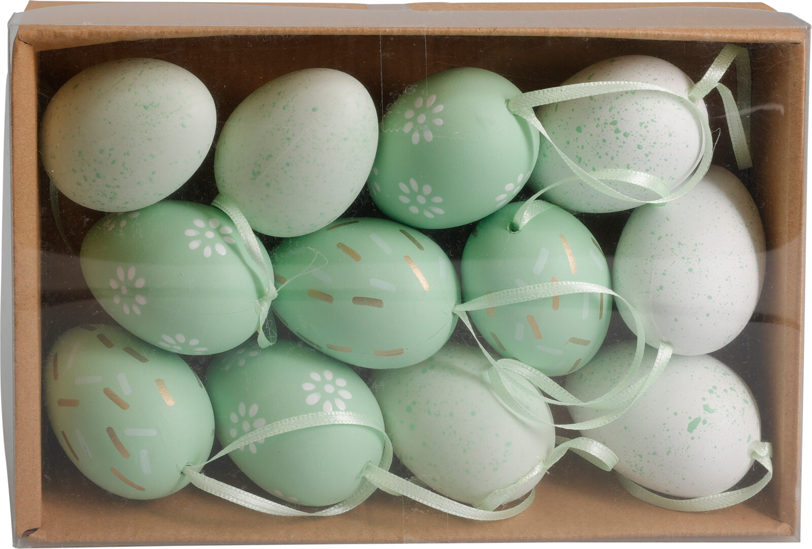 Paasei hangdeco 6cm 12 stuks in doos assorti