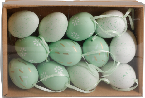 Paasei hangdeco 6cm 12 stuks in doos assorti