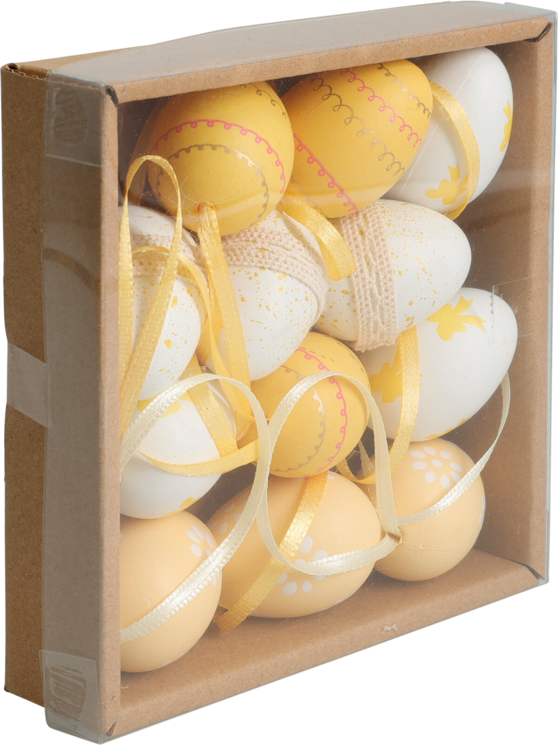 Paasei hangdeco 4cm 12 stuks in doos assorti