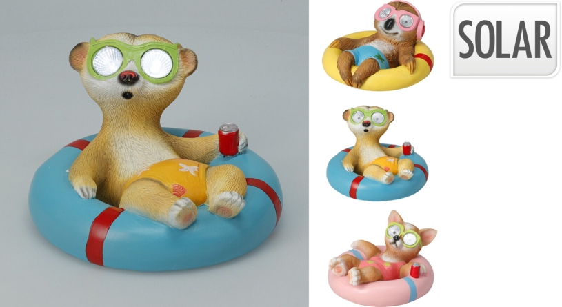 Solarlamp Dieren in zwemband 160x160x95mm assorti