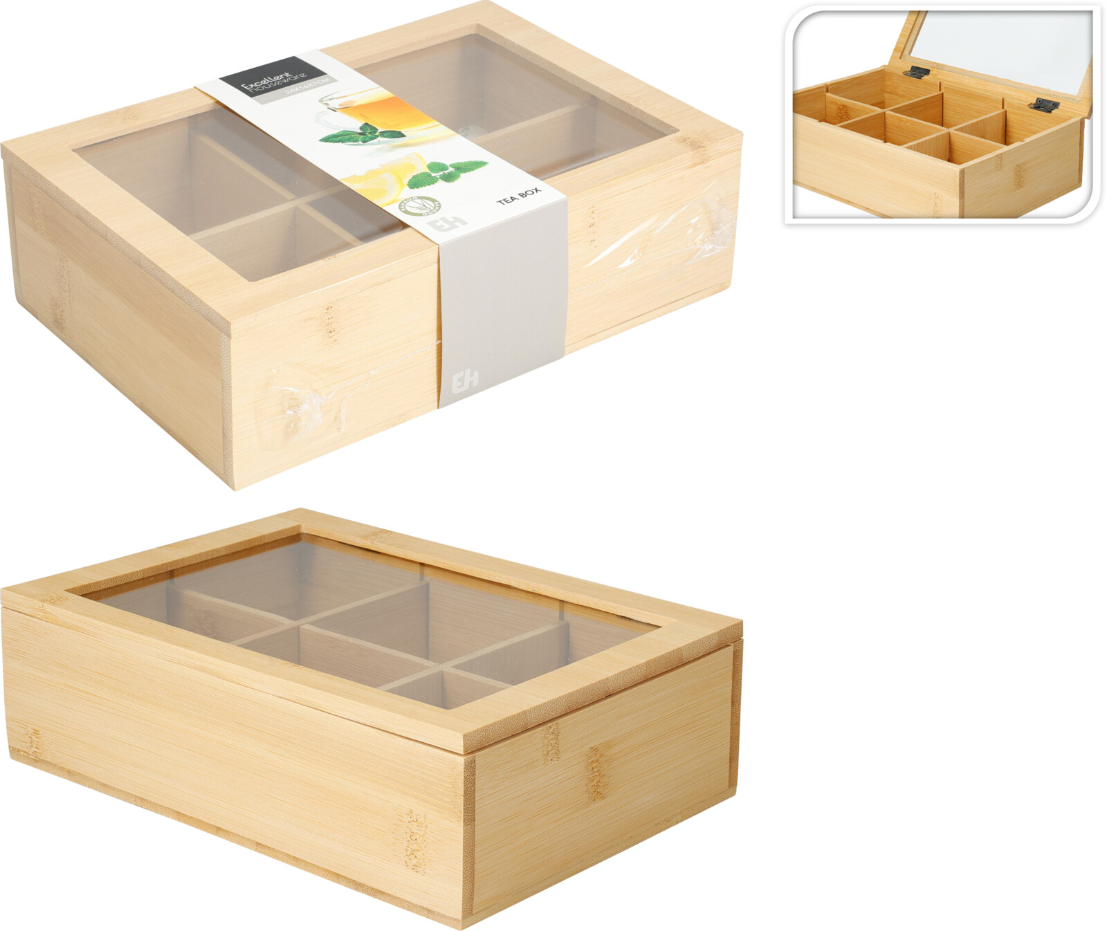 Theedoos Bamboe 24x16x7cm 6 vaks