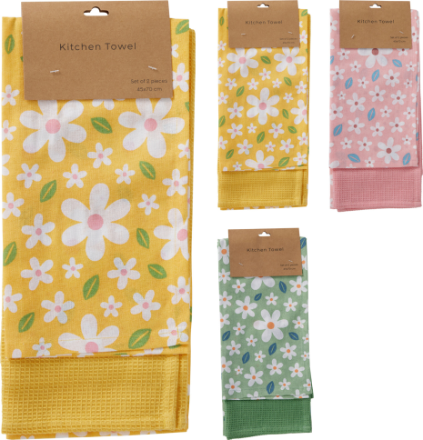 Theedoeken Flower 2 stuks assorti
