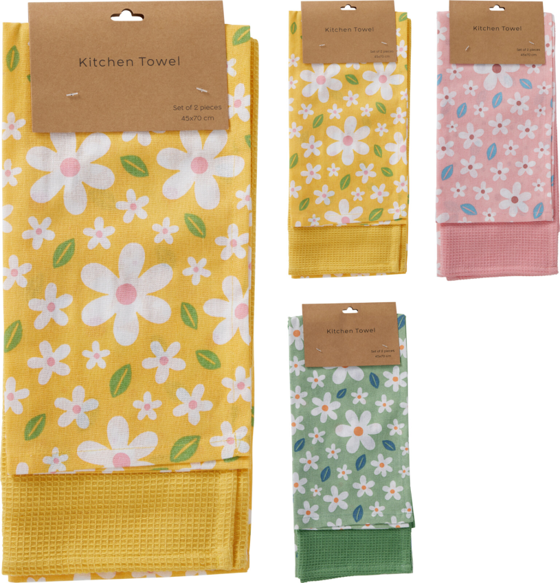 Theedoeken Flower 2 stuks assorti