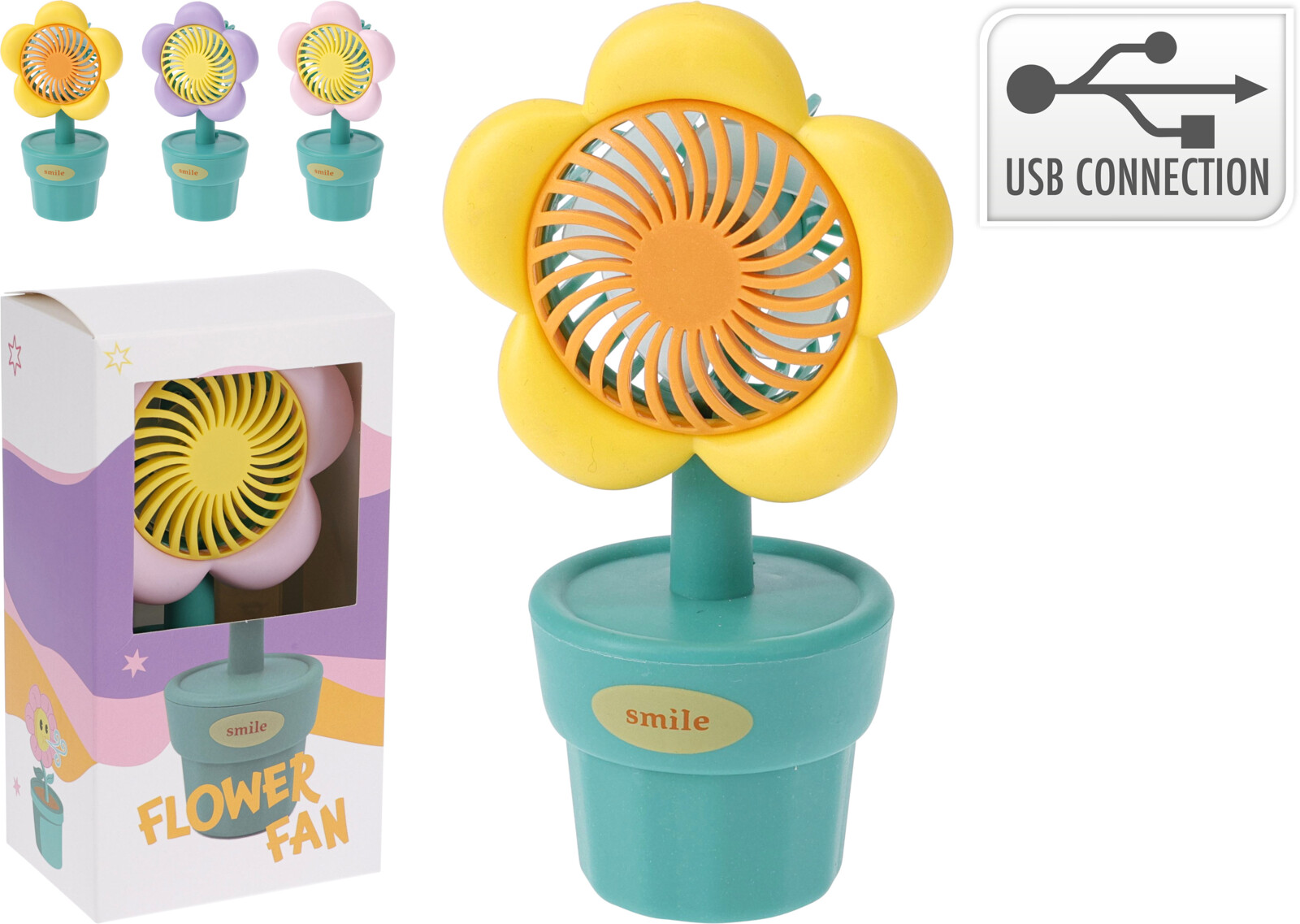 Ventilator Bloem 8x6x15cm USB oplaadbaar assorti