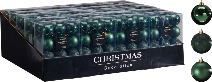 Kerstbal Onbreekbaar 3.00cm 24 stuks - Groen