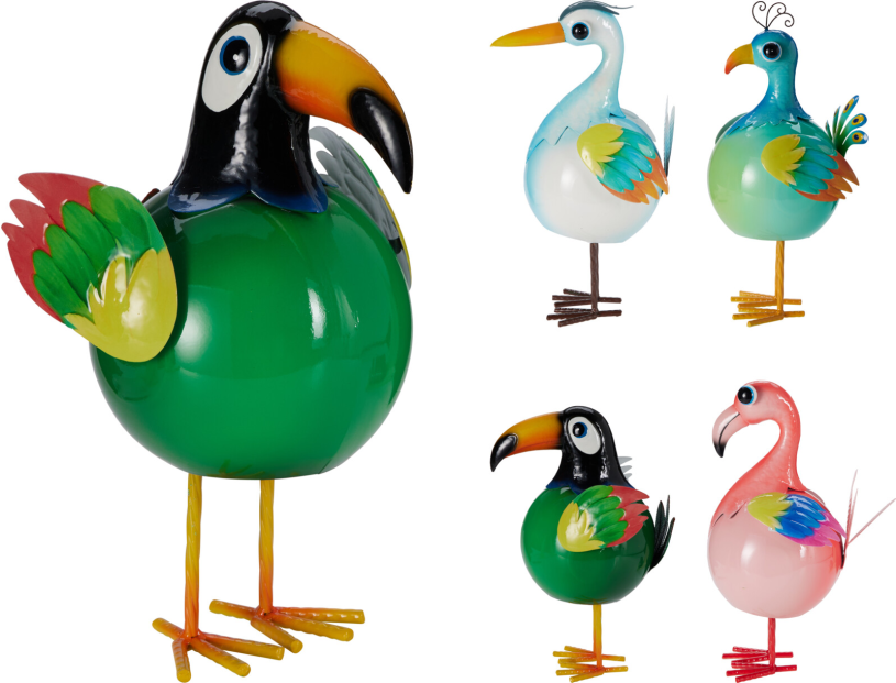 Decoratie Vogel metaal 23x18x38cm assorti