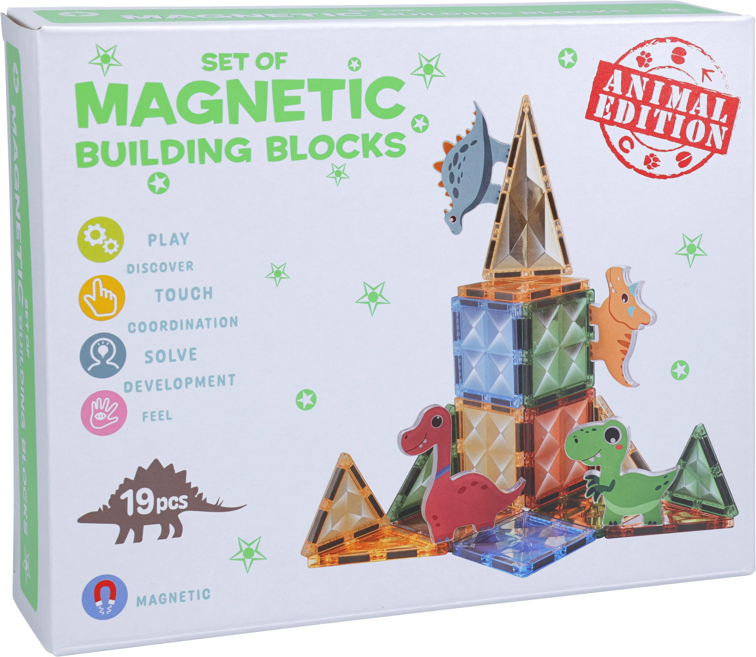 Magnetic tegels bouwstenen Animals 18-delig assorti