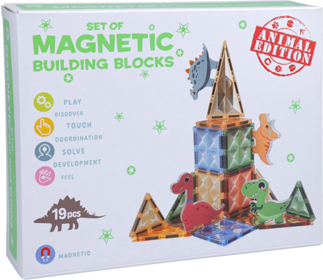 Magnetic tegels bouwstenen Animals 18-delig assorti