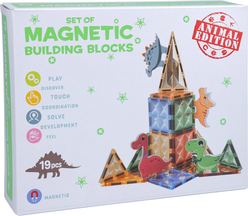 Magnetic tegels bouwstenen Animals 18-delig assorti