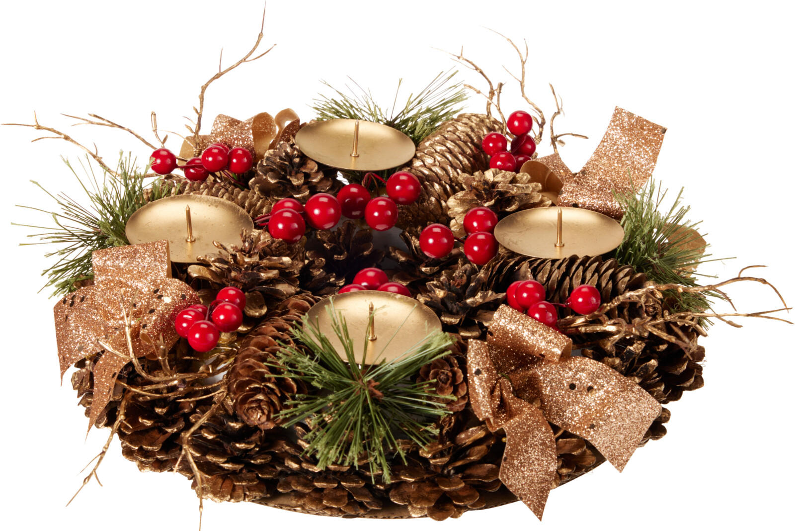 Kerstskrans 27cm met 4 kaarsenhouders - Goud