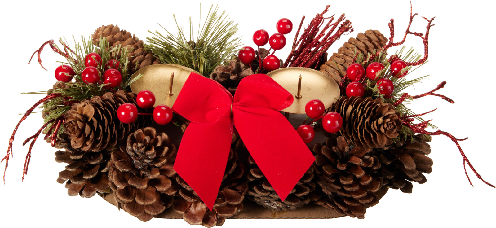 Kerstskrans 26cm met 2 kaarsenhouders - Rood