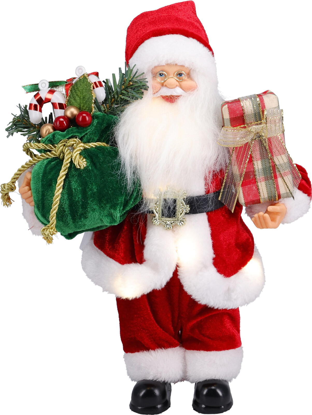 Kerstman staand met LED 30cm 2 assorti
