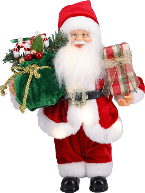 Kerstman staand met LED 30cm 2 assorti
