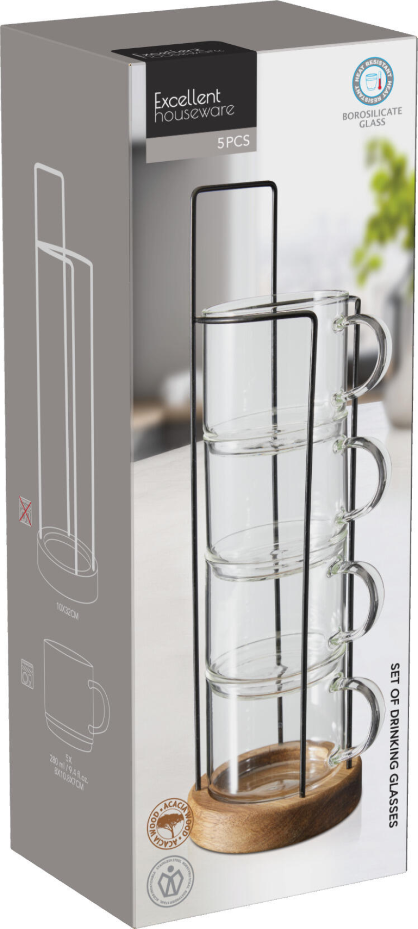 Theeglas Borosilicaatglas 280ml 5 stuks in standaard