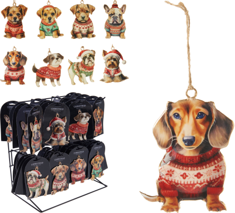 Hangdeco Hond metaal 10cm 8 assorti