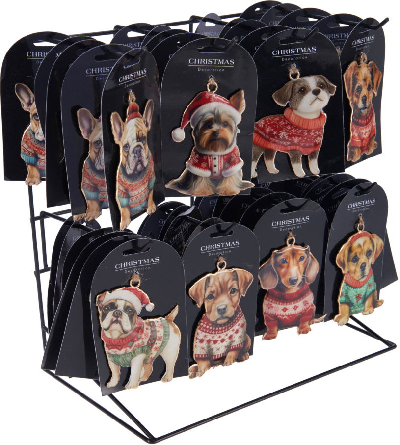 Hangdeco Hond metaal 10cm 8 assorti