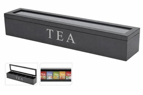 Theedoos 6 vakken 43x9x8,7cm - zwart