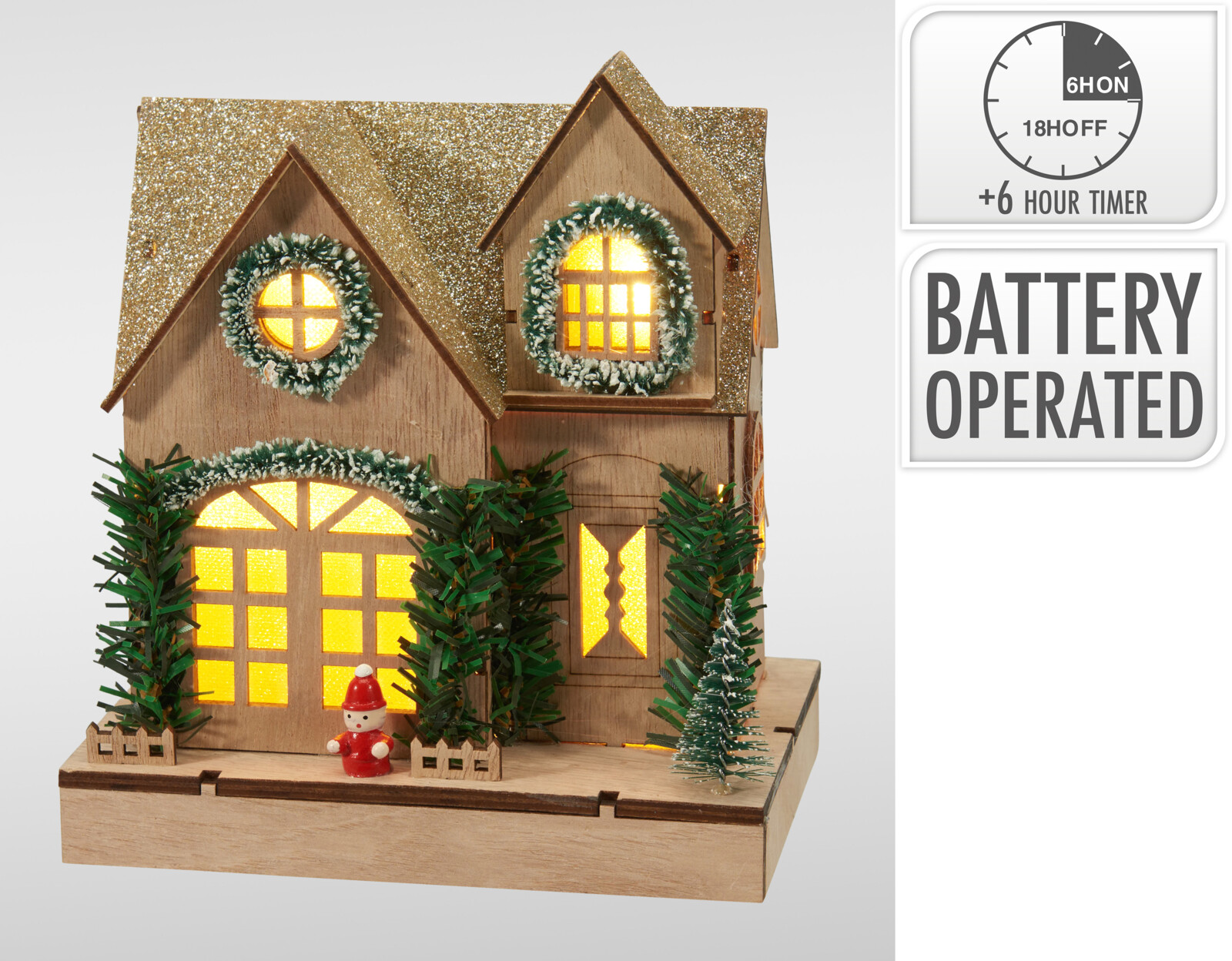 Huis met LED 19cm - Naturel