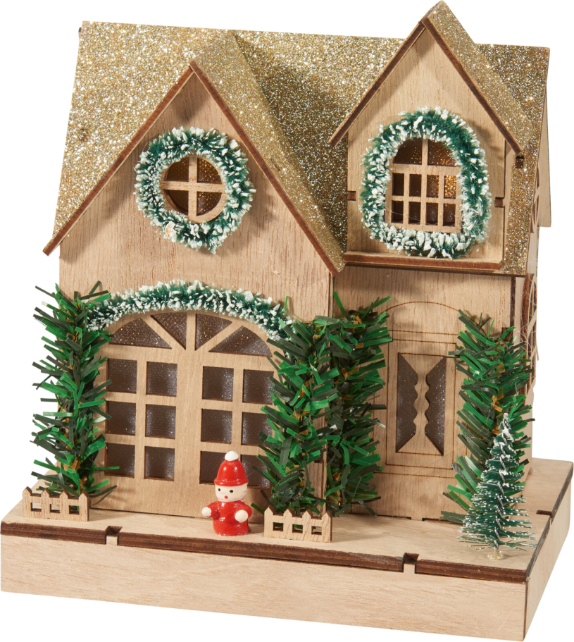 Huis met LED 19cm - Naturel