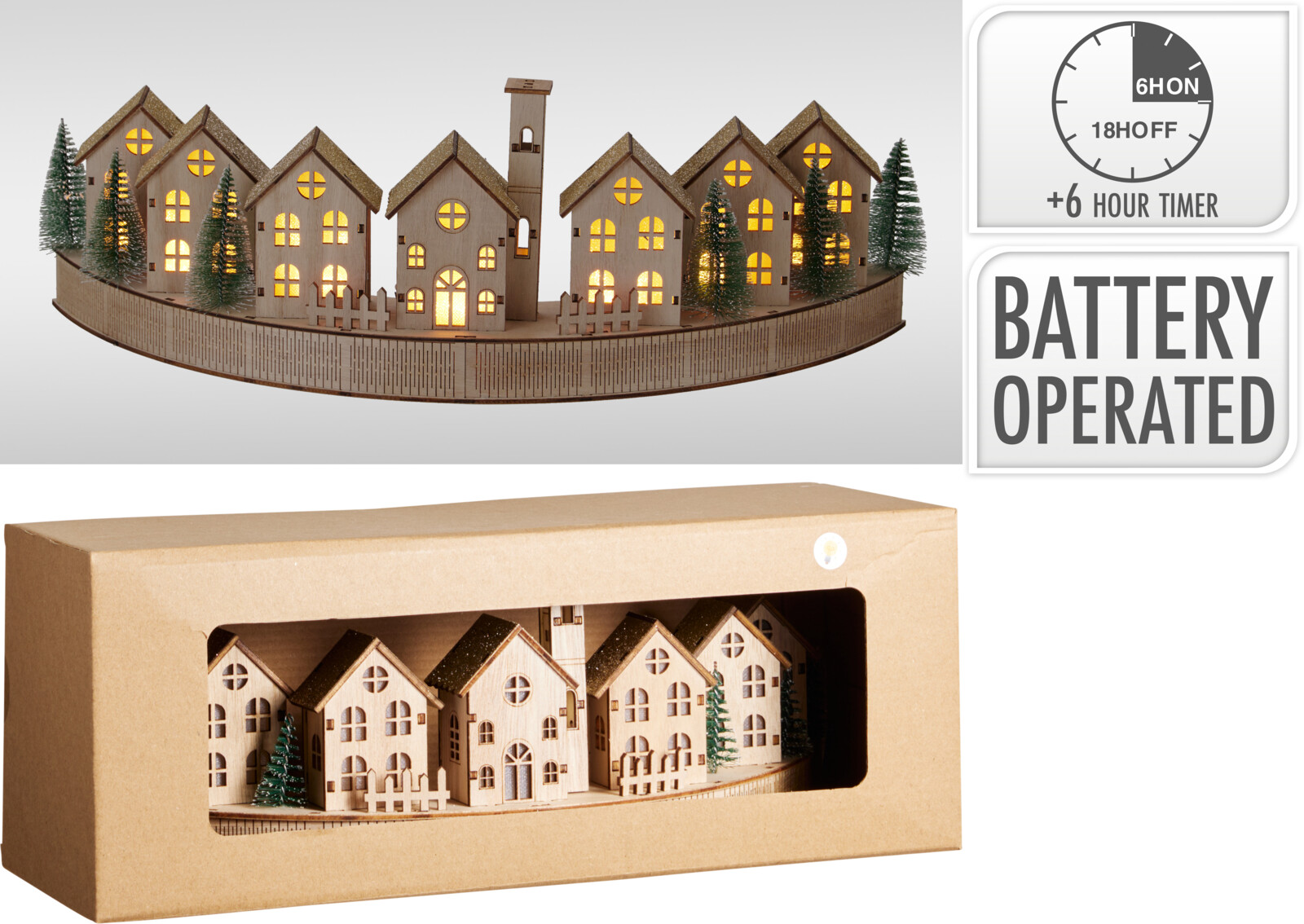Huis Tafereel met LED 36cm - Naturel