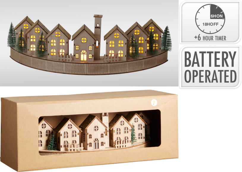 Huis Tafereel met LED 36cm - Naturel