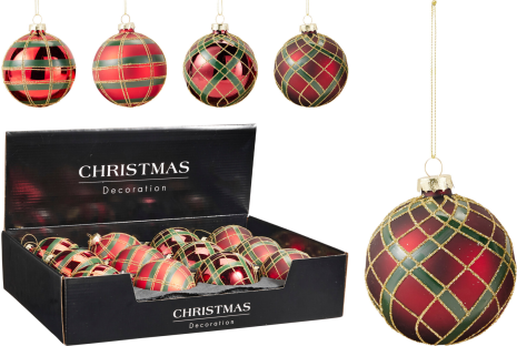 Kerstbal 80mm 4 assorti design