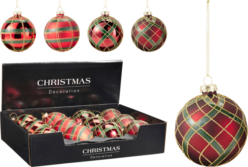 Kerstbal 80mm 4 assorti design