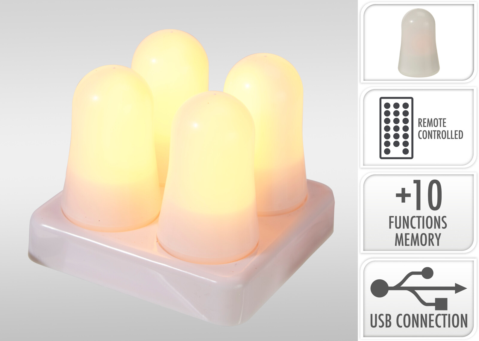 Theelicht LED Vlamlamp oplaadbaar 4 stuks incl, laadstation