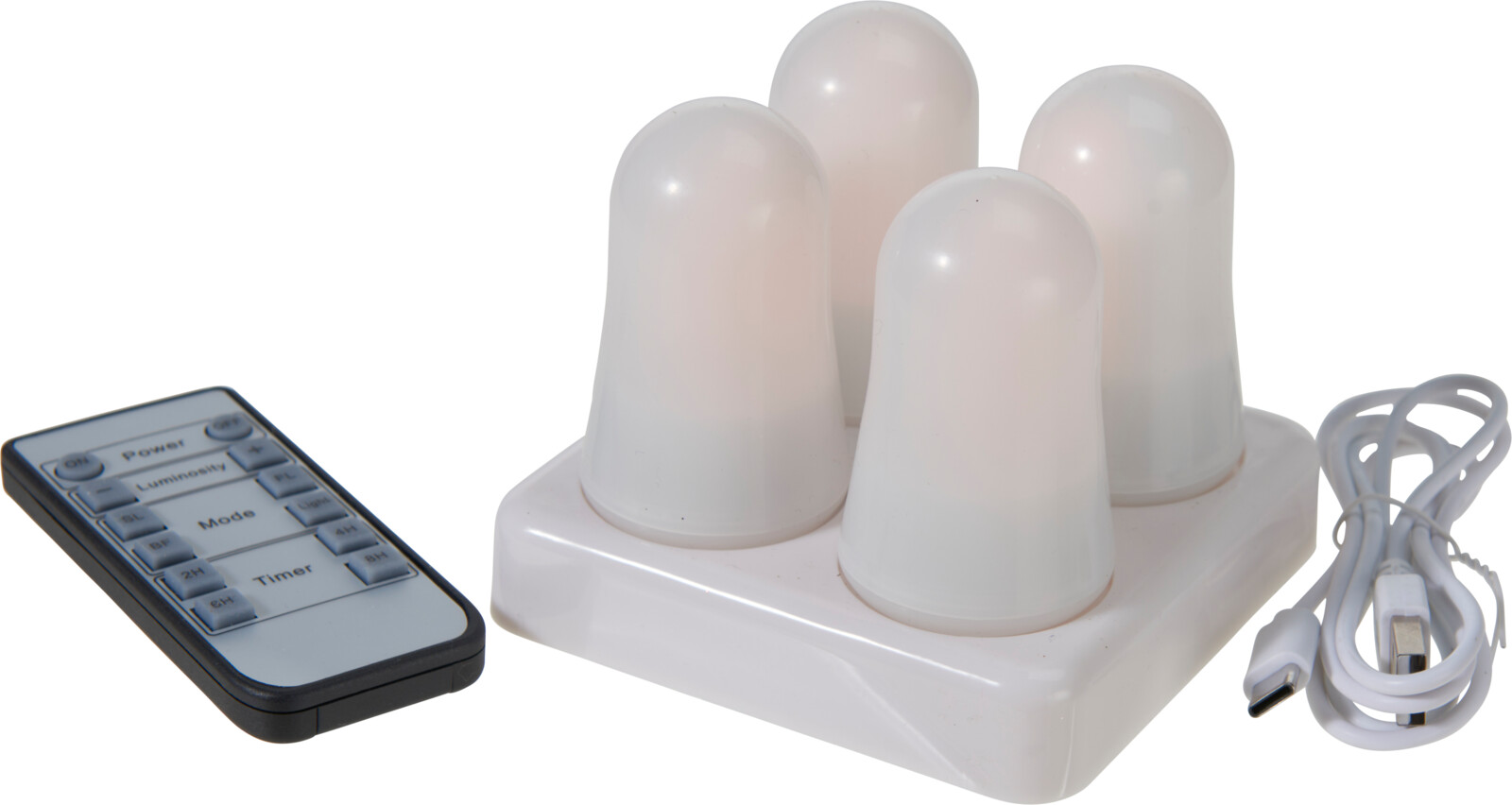 Theelicht LED Vlamlamp oplaadbaar 4 stuks incl, laadstation