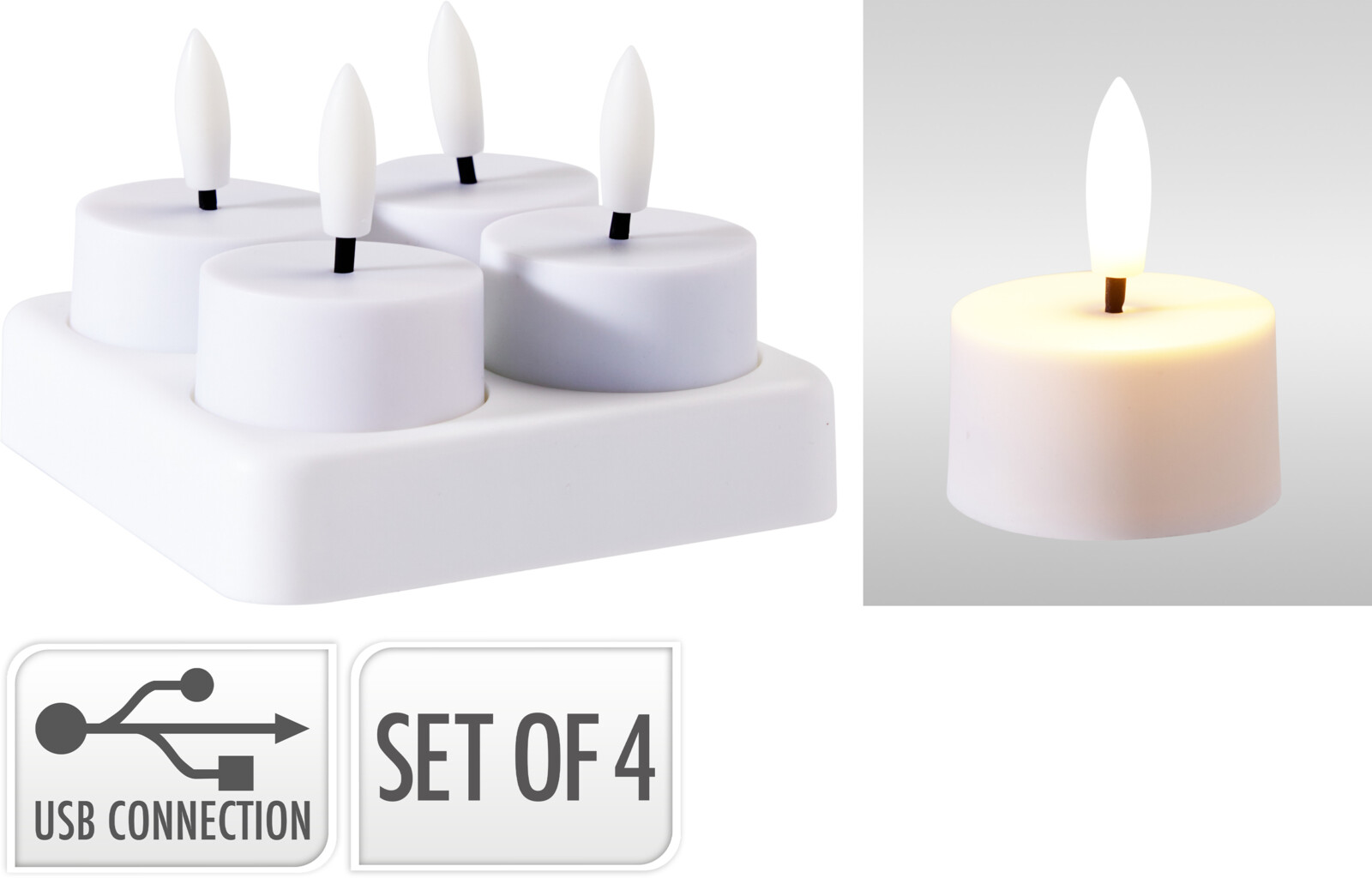 Theelicht LED 4 stuks oplaadbaar incl. oplaadstation