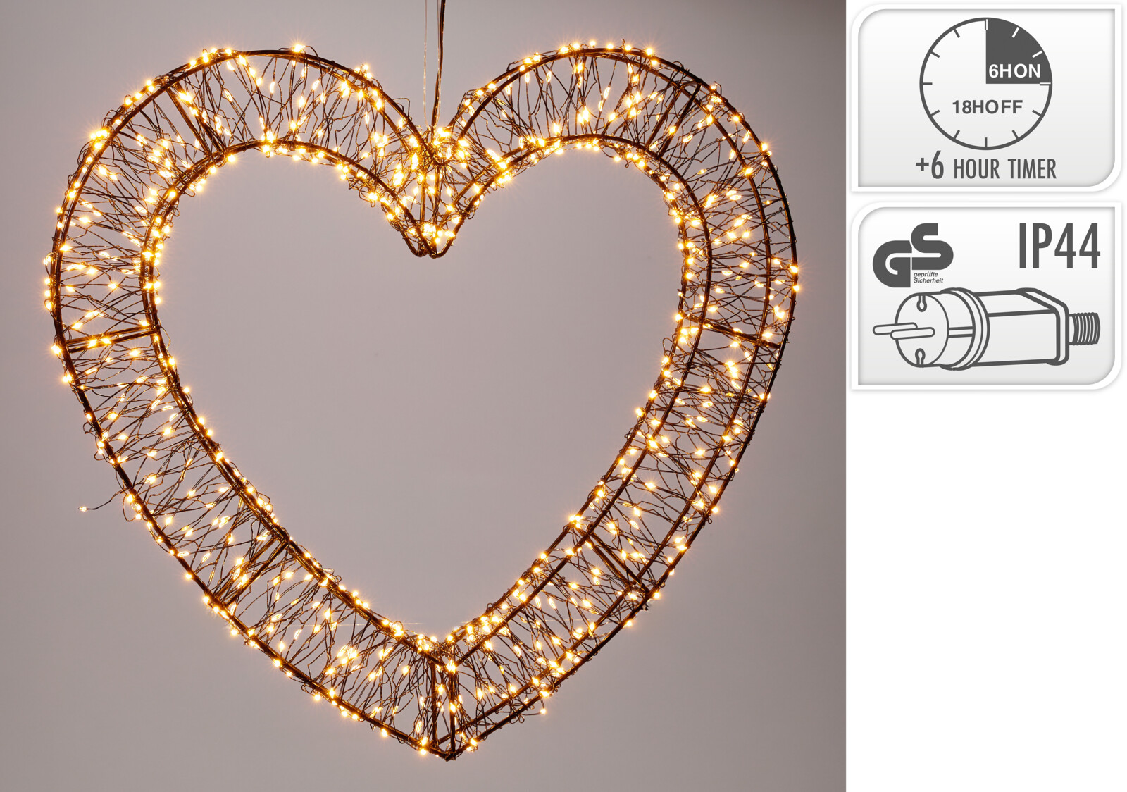 Verlichting 500LED Hart 38x36cm - Warm Wit