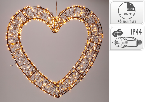 Verlichting 500LED Hart 38x36cm - Warm Wit