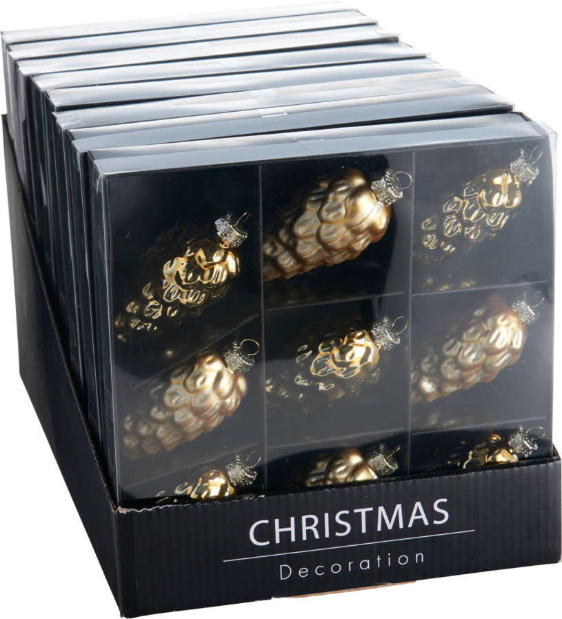 Kerstbal Glas Dennenappel 9cm 9 stuks - Goud